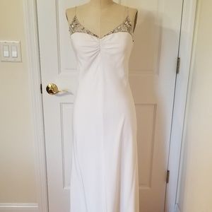 White Evening Dress with Rhinestone Neckline